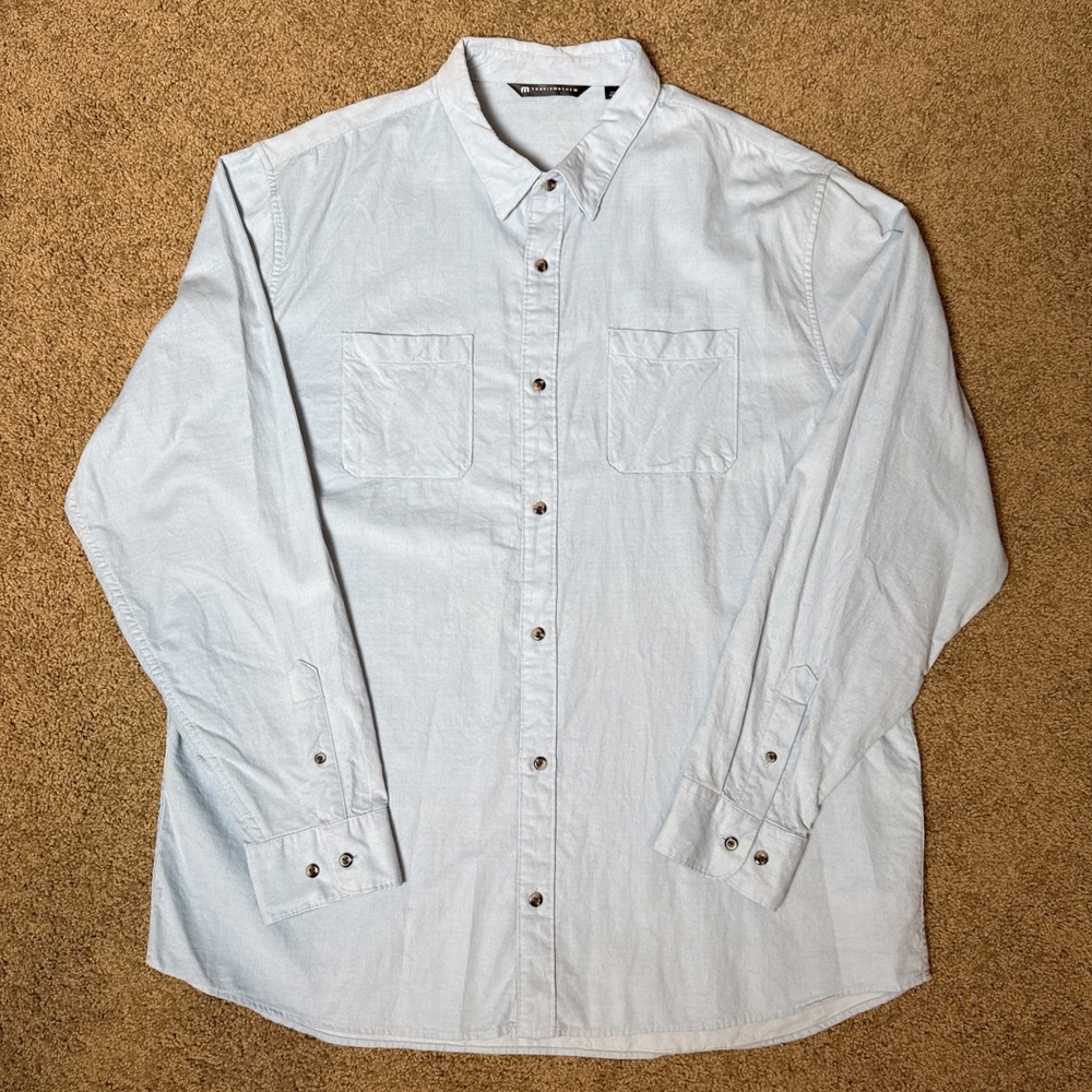 Travis Mathew Barrel of Laughs Long Sleeve Corduroy Shirt Mens 2X XXL Dream Blue
